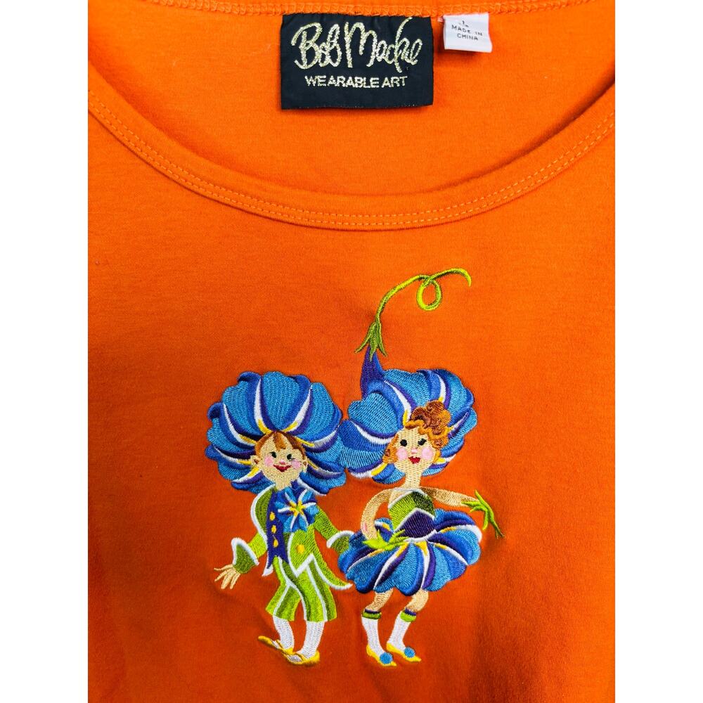 Bob Mackie Wearable Art 3/4 Sleeve Orange Flower Fairy Blouse, Women Large